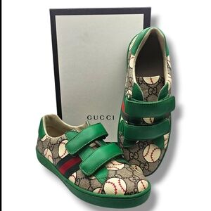 Gucci Kids Green Baseball Print Shoes